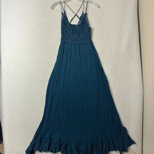 FP One dress sz S Navy Maxi Lace Crochet Bohemian Festival Sleeveless whimsigoth